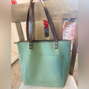 Portland Leather Sage Green Zippered Tote